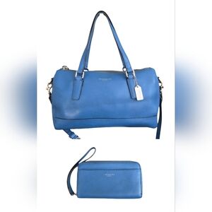 Coach Saffiano Leather Mini Satchel in Blue & matching Wallet VGUC